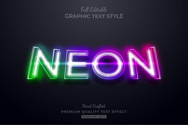 Vector efecto de estilo de texto premium editable de neón degradado