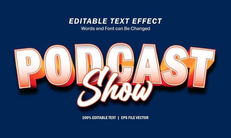 Vector efecto de estilo de texto de programa de podcast