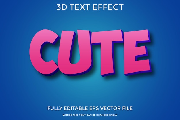 Efecto de estilo de texto rosa azul lindo 3d