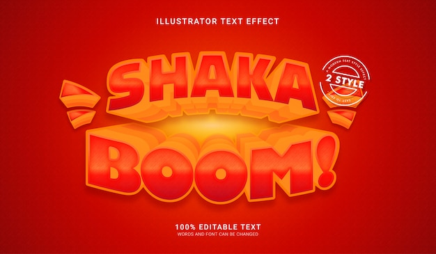 Efecto de estilo de texto de shaka boom. efecto de texto editable