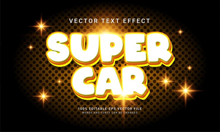 Vector efecto de estilo de texto super car 3d con color dorado