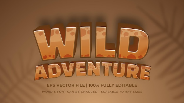 Efecto de estilo de texto de vector 3d editable de aventura salvaje. Estilo de texto de ilustrador editable.