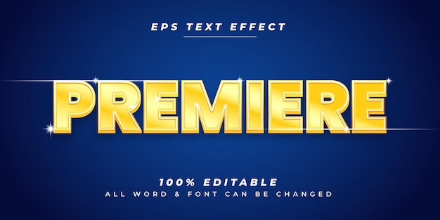 Efecto de estilo de texto de vector 3d editable de película de estreno. estilo de texto de ilustrador editable.