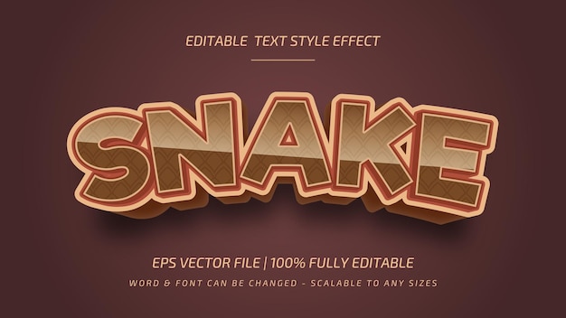 Efecto de estilo de texto de vector 3d editable de serpiente. Estilo de texto de ilustrador editable.