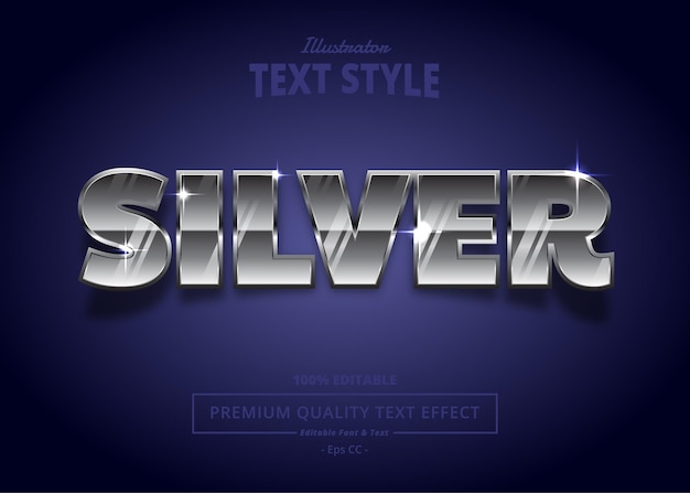 Efecto de estilo de texto de vector de plata