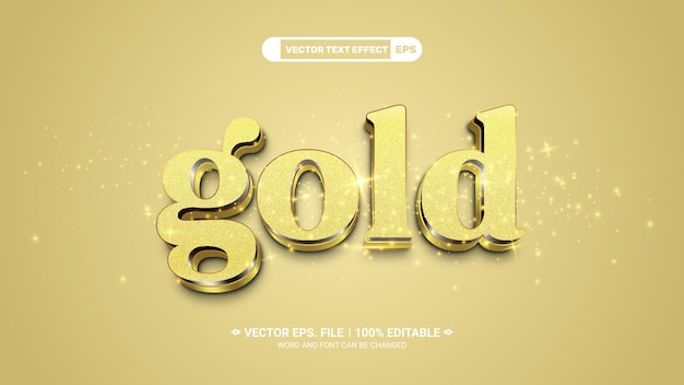 Efecto de estilo de texto vectorial 3D editable de oro brillante con fondo de brillo dorado