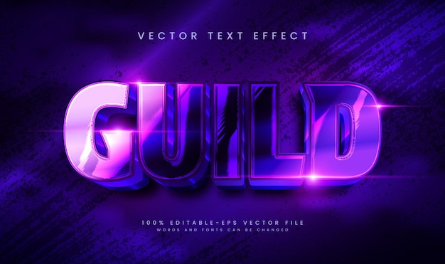 Efecto de estilo de texto vectorial editable en 3D de color púrpura de gremio Concepto de lujo