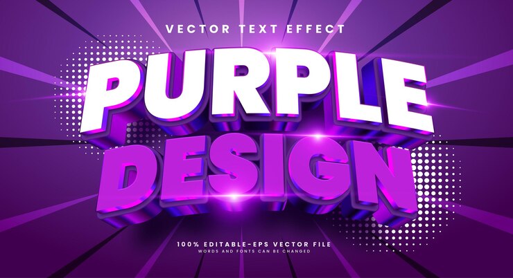 Vector efecto de estilo de texto vectorial editable 3d de diseño púrpura efecto de texto vectorial con concepto de lujo