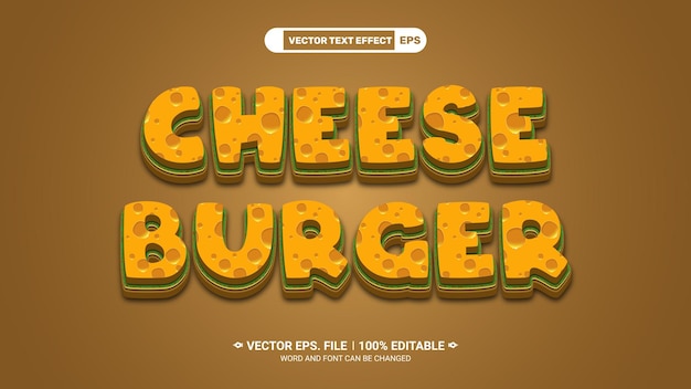 Efecto de estilo de texto vectorial editable 3D de hamburguesa de queso realista