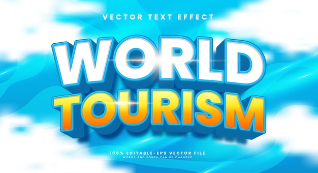 Efecto de estilo de texto vectorial editable 3d de turismo mundial con concepto de lujo azul