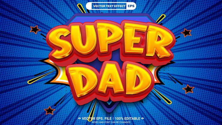 Vector efecto de estilo de texto vectorial editable en estilo cómic 3d de super dad