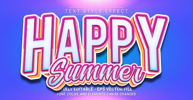 Efecto de estilo de texto de verano feliz plantilla de texto gráfico editable