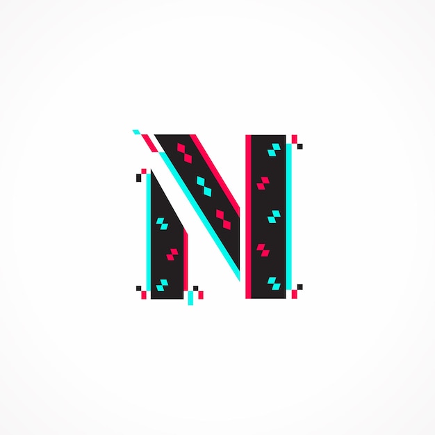 Efecto de falla abstracta Diseño de logotipo de letra N de identidad corporativa