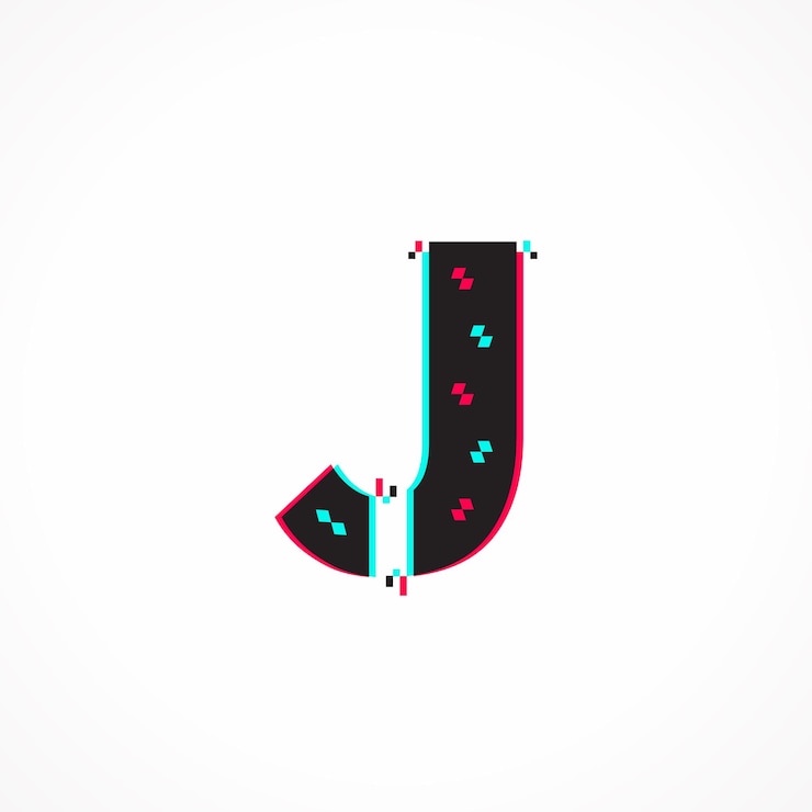Vector efecto de falla abstracta identidad corporativa letra j diseño de logotipo