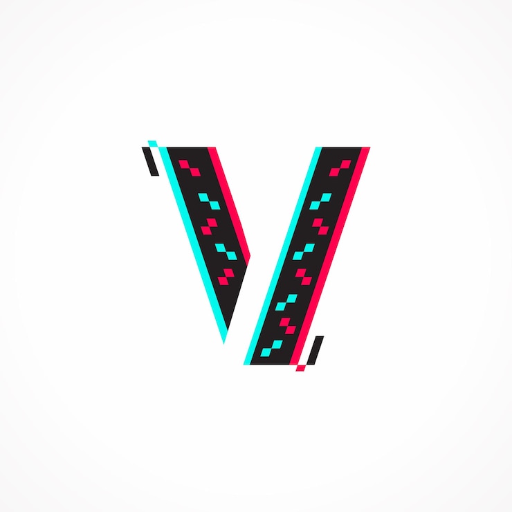 Vector efecto de falla abstracta identidad corporativa letra v diseño de logotipo