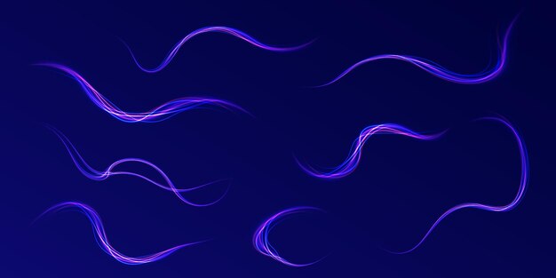 Efecto de flujo de aire de líneas brillantes vectoriales Fondo de conexión de velocidad Efecto de faros de automóviles de autopista