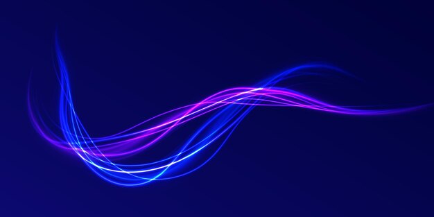 Efecto de flujo de aire de líneas brillantes vectoriales Fondo de conexión de velocidad Efecto de faros de automóviles de autopista