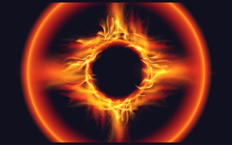 Vector efecto de fuego de círculo abstracto con llamas y chispas