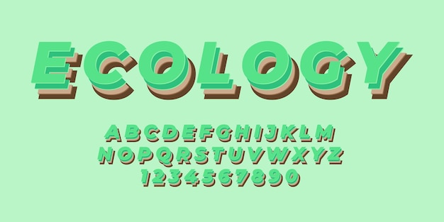 Efecto de fuente de alfabeto de texto de ecología verde con color plano