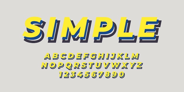 Efecto de fuente de alfabeto de texto simple amarillo con color plano
