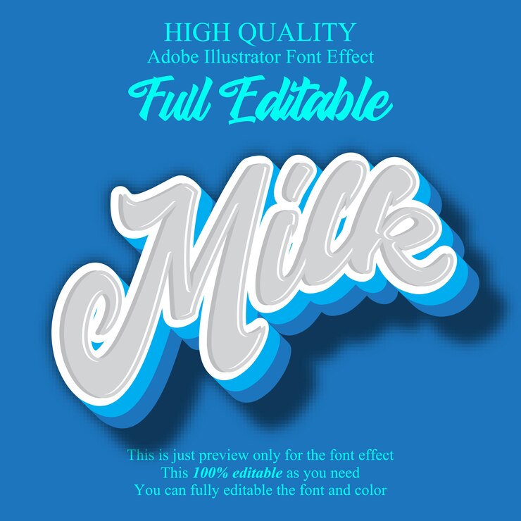 Vector efecto de fuente editable estilo script de leche
