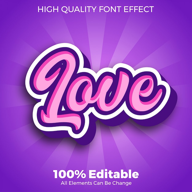 efecto de fuente editable de estilo de texto de amor púrpura rosa