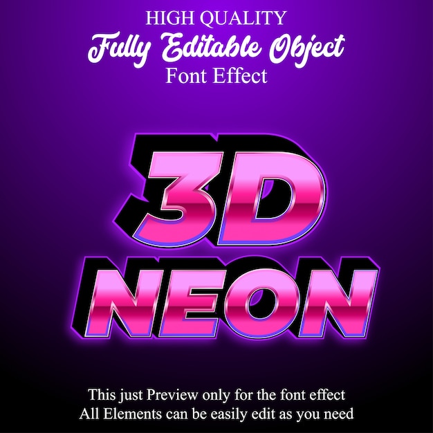 Efecto de fuente editable de estilo de texto de neón rosa 3d