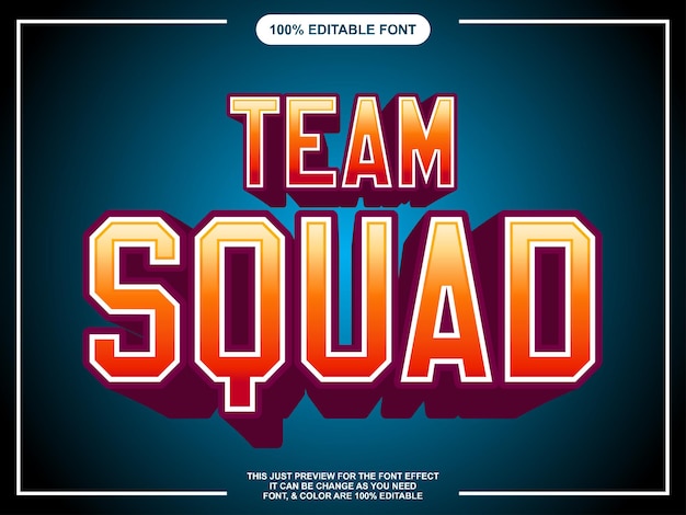 Vector efecto de fuente de estilo de texto editable bold cool gaming team squad