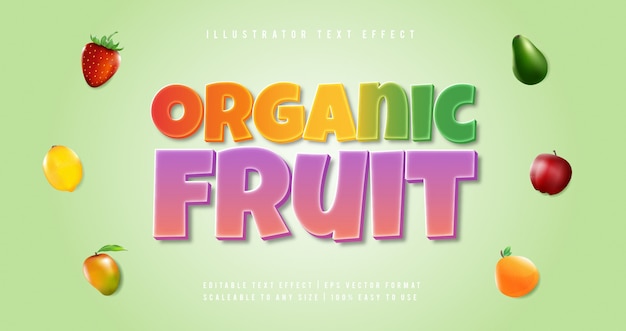 Efecto de fuente de estilo de texto de fruta orgánica colorida