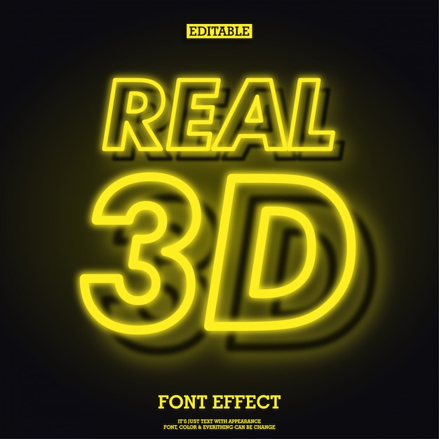 Vector efecto de fuente de neón brillante 3d realista 3d