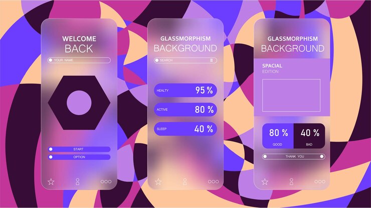 Vector efecto de glassmorphism de gradiente de fondo ilustración vectorial de plantillas de diseño de aplicaciones móviles
