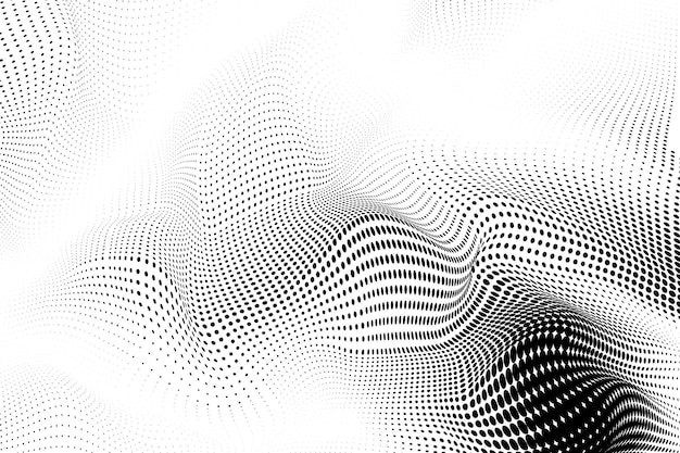 Efecto de gradiente de medio tono punteado aislado en fondo blanco textura de arena de punto suave geometría negra