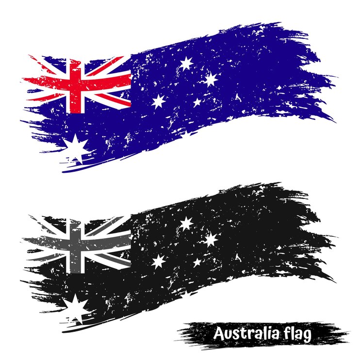 Efecto grunge de la bandera de Australia o efecto de trazo de pincel Color y blanco y negro