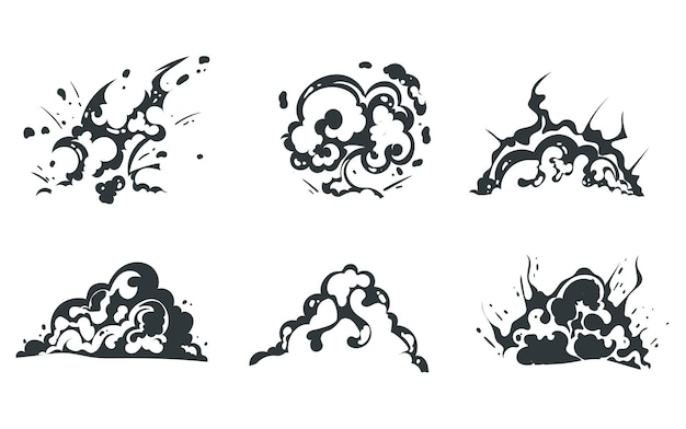 Efecto de humo silueta negra conjunto aislado Ilustración de diseño gráfico vectorial