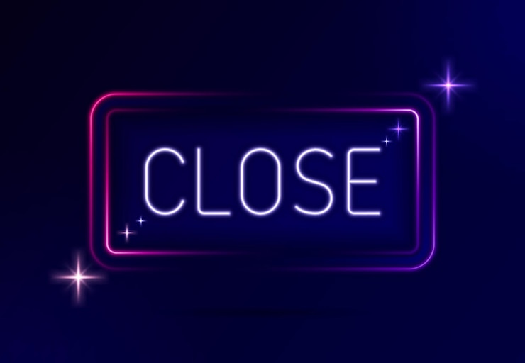 Vector efecto de ilustración de luz de neón de close tabla de señales con chispas y estrellas brillantes