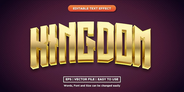 Efecto kindom de estilo 3D texto de color dorado editable