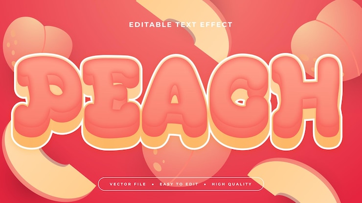 Vector efecto de letra de texto 3d editable de melocotón rosa y beige efecto de estilo de texto de jugo de fruta fresca