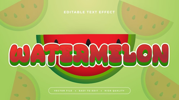 Efecto de letra de texto editable en 3D de sandía roja y blanca Efecto de estilo de texto de jugo de fruta fresca