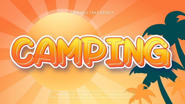 Efecto de letra de texto editable en campamento 3D de color naranja amarillo y verde Efecto de estilo de texto de verano