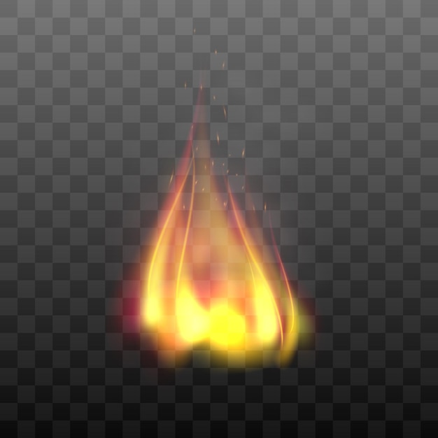 Efecto de llama transparente realista Elemento de diseño gráfico de quemadura ardiente Ilustración de fuego vectorial aislado sobre fondo negro