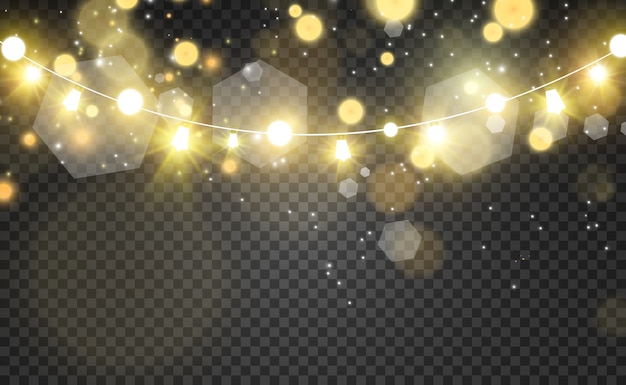 Efecto de luces brillantes con decoraciones de luces Guirnaldas