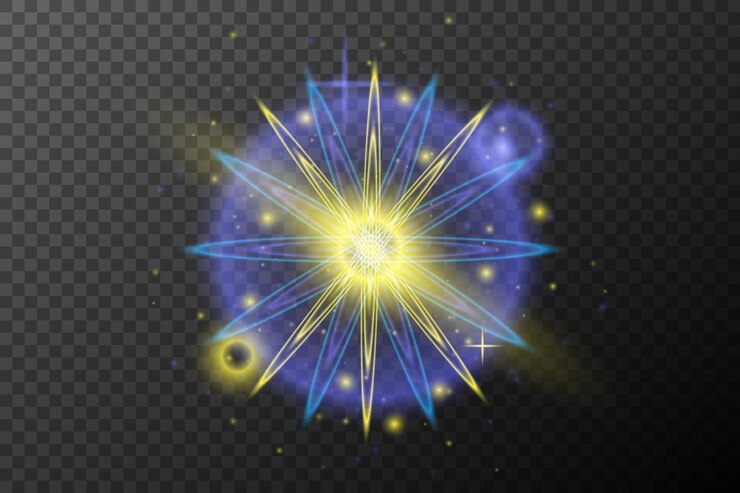 Vector efecto de luz aislado llamarada explosión línea de polvo brillante llamarada solar estrella chispa luz de neón vacaciones festival vector elemento azul amarillo