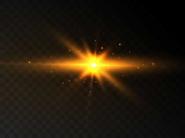 Efecto de luz amarilla brillante La estrella brilló con destellos con muchas partículas Vector