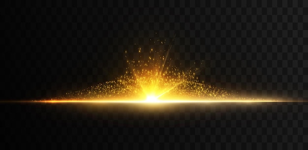 Efecto de luz amarilla brillante con rayos y muchas partículas pequeñas para ilustración vectorial