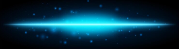 Vector efecto de luz azul horizontal aislado en un fondo oscuro haz brillante con chispas y destello de la lente parche gráfico de luz reflejada rayos abstractos ilustración vectorial