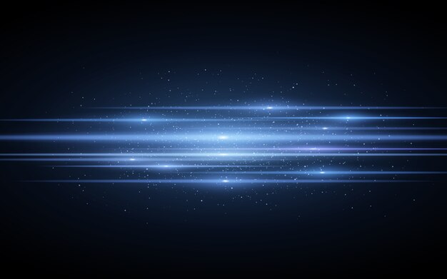 Efecto de luz azul horizontal de líneas de neón azul brillante. Efecto de escáner futurista con partículas de destellos. Imágenes con estilo para su proyecto. .