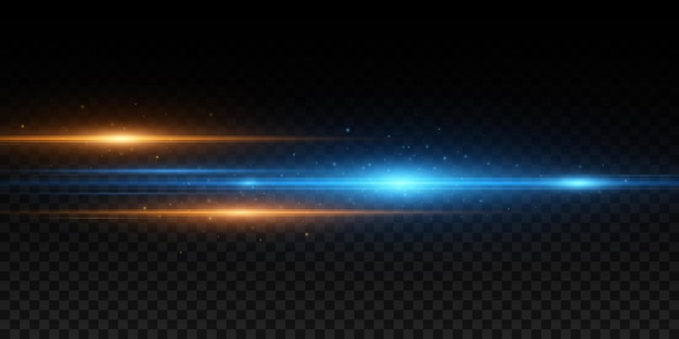Efecto de luz azul y naranja aislado sobre fondo transparente oscuro Destello brillante para su proyecto Explosión con llamarada Rayos abstractos con chispas Ilustración vectorial