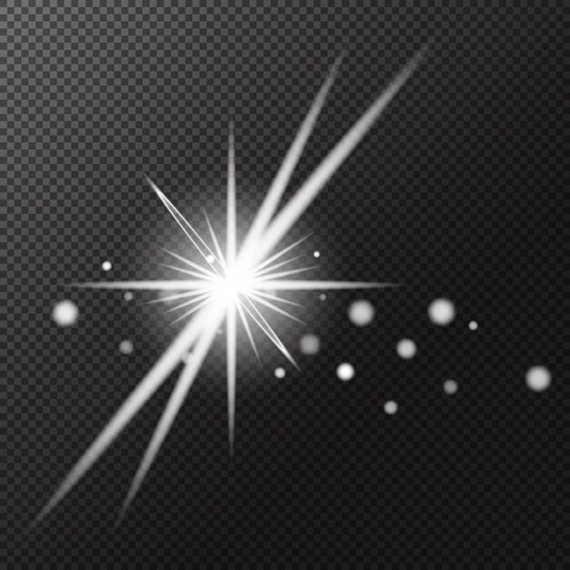 Efecto de luz blanco transparente aislado efecto de luz explosión de llamarada brillante línea de polvo llamarada solar chispas de estrellas foco de luz solar efecto especial de vector abstracto