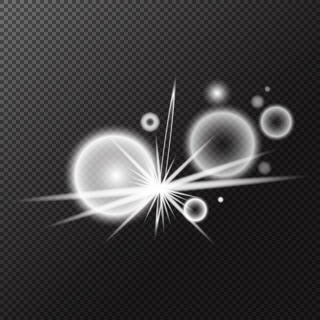Efecto de luz blanco transparente aislado efecto de luz explosión de llamarada brillante línea de polvo llamarada solar chispas de estrellas foco de luz solar efecto especial de vector abstracto