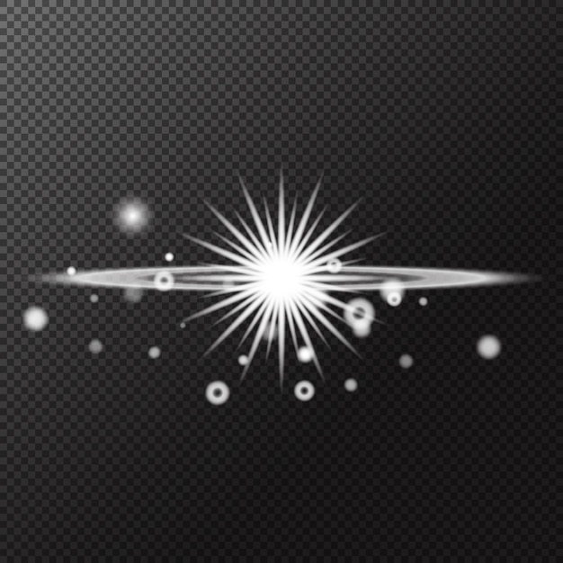 Efecto de luz blanco transparente aislado efecto de luz explosión de llamarada brillante línea de polvo llamarada solar chispas de estrellas foco de luz solar efecto especial de vector abstracto